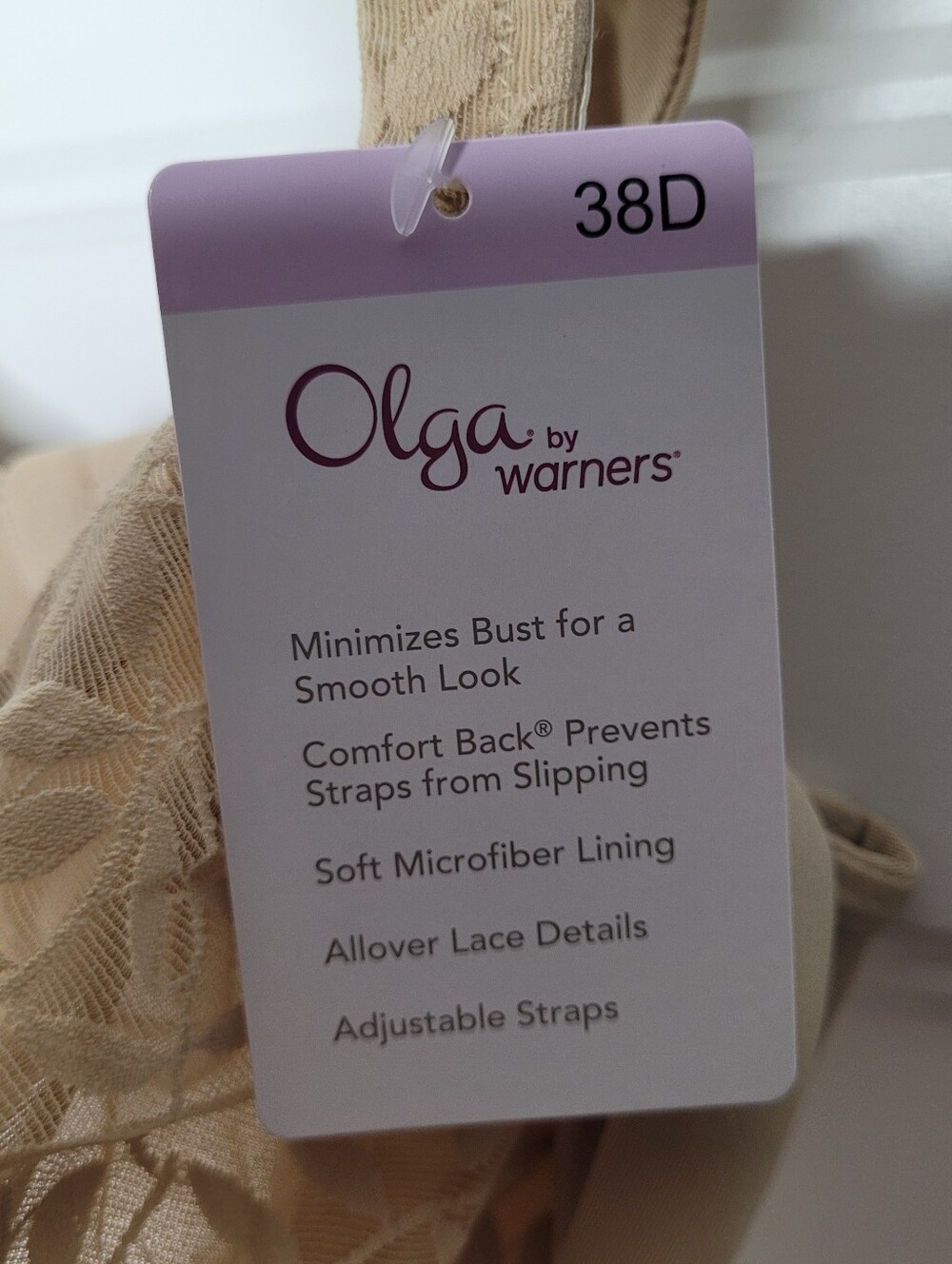 NWT Olga by Warners beige minimizer bra in size 38D - Picture 2 of 5